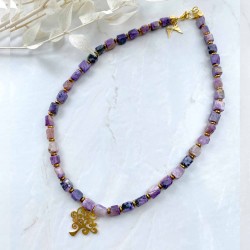 Collier violet Charoïte et arbre de vie