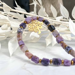 Collier violet Charoïte et arbre de vie