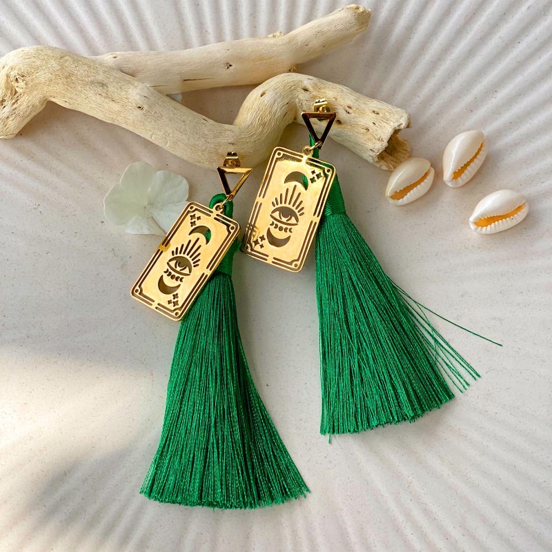 Collection "Miroir d'Âmes" - Boucles d'oreilles pompon Vert