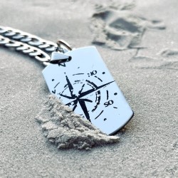 Chaine homme en acier avec pendentif rose de vents