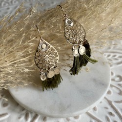 Boucles d'oreilles ethniques dorées et vertes