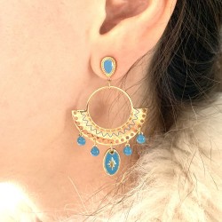 Boucles d'oreilles ethniques turquoise et dorées