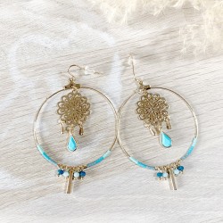 Boucles d'oreilles arabesques dorées et turquoise